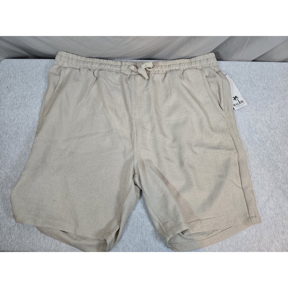 Malibu Beach Club Shorts Men's 3XL Textured Linen Look Ivory Beige Tropical NWT